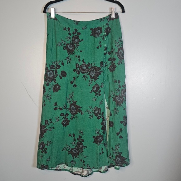 NWT Band of the Free Green Floral Maxi Skirt Button Front Slit Boho Vacation L - Picture 3 of 6